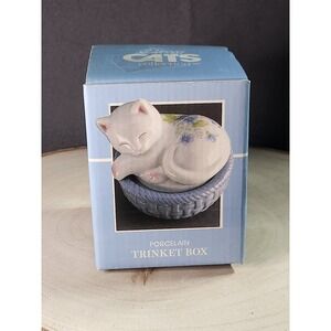Vtg 1989 Jamestown China Classy Cats Collection Trinket Box Floral Porcelain~NEW